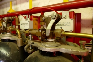 Detail ventilu lahve s pneumatickým ovládáním